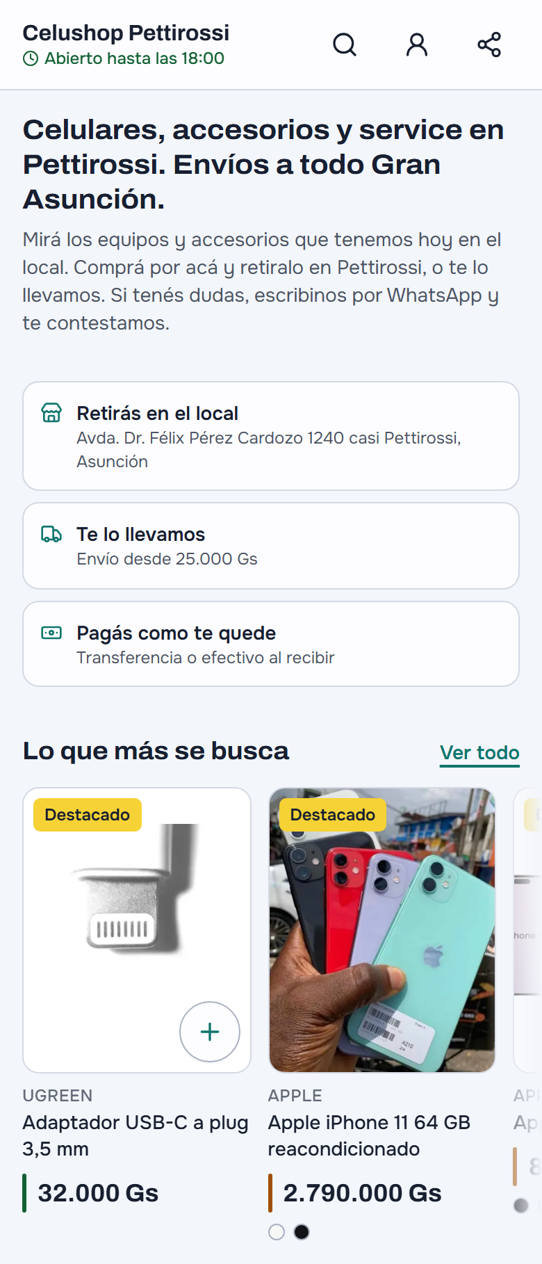 La tienda online en el celular