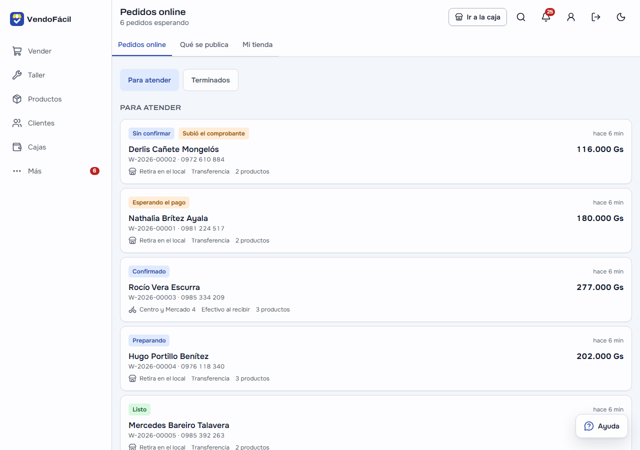 La bandeja de pedidos online