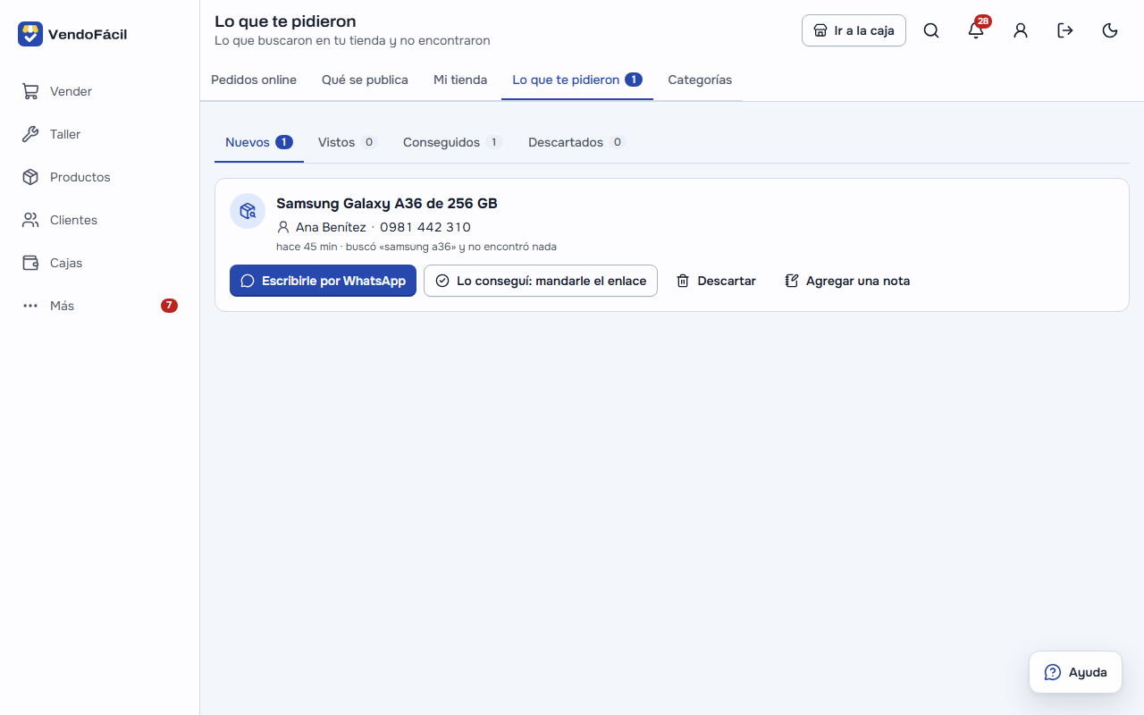 La bandeja «Lo que te pidieron»