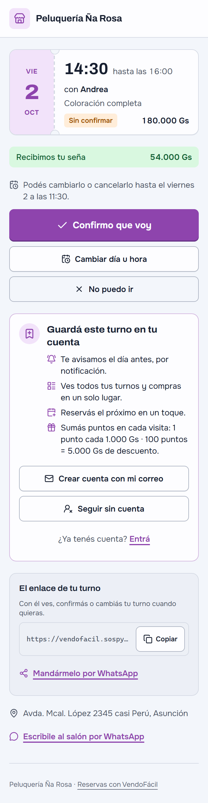La seña recibida