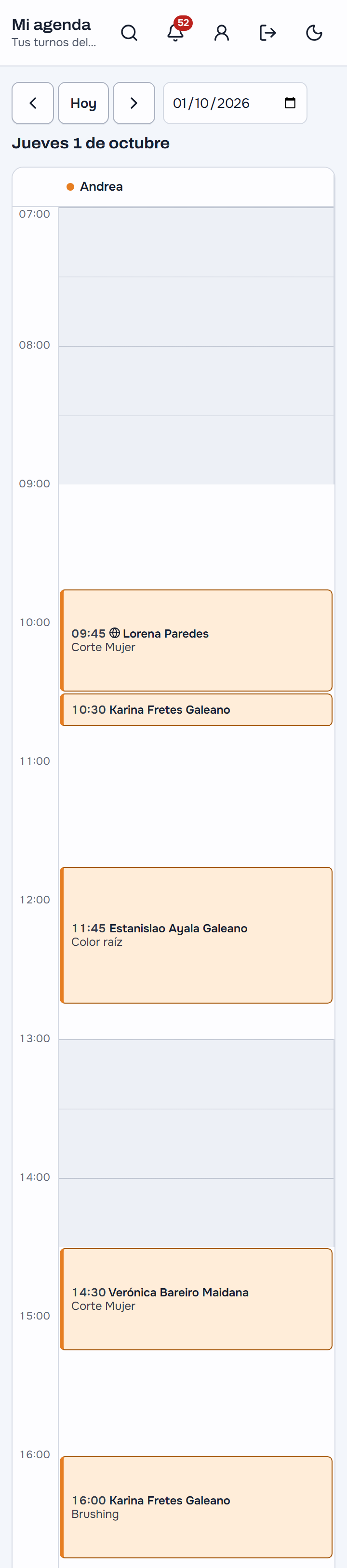 Mi agenda en el celular de la estilista