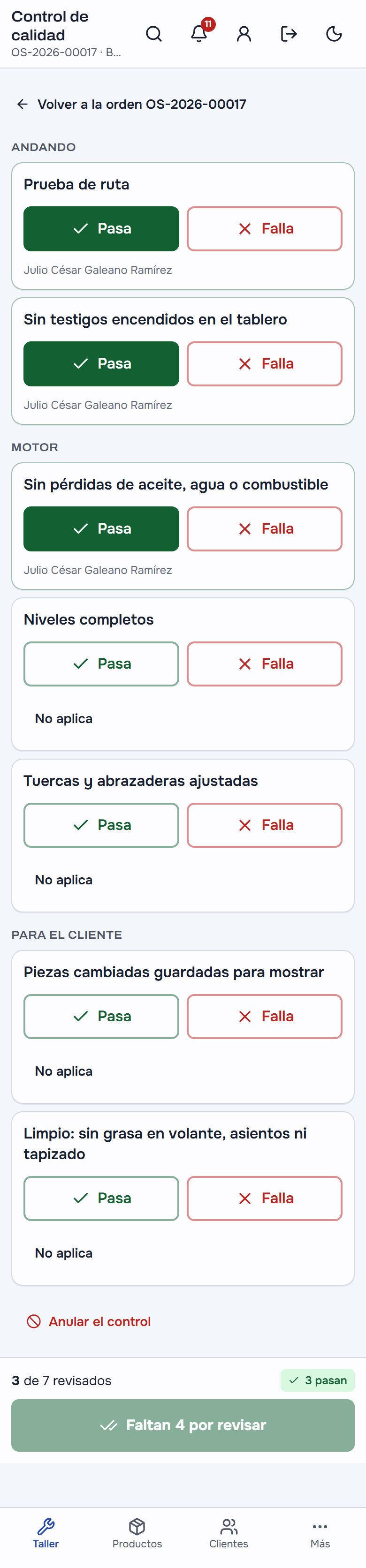 El control de calidad en el celular: cada punto Pasa o Falla